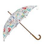 Hamleys London Big Ben Print 28 inches Single Fold Rain Umbrella with Wooden Bend Handle and Auto Open Long Umbrellas, White