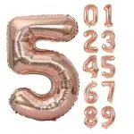 AMFIN 32 inch 5 Number Rose Gold Foil Balloon with Matching Ribbon , Birthday Party Decoration , 5th Birthday Party Decoration items , Rose Gold 5 Number Balloons , 5 Number Foil Balloons - Rose Gold