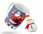Tee Mafia Merry Christmas Printed Blue Coffee Mug With Snow Men Soft White Toy, Christmas Gift Combo Pack Ceramic Coffee Mugs Mug & Snow Men Toy|330 Ml |