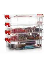 Kayru 4-Tiers Stackable Plastic Storage Containers Plastic Storage Box with 1 Trays,Boxes for Arts Crafts Supplies, Jewelry Making Storage Box, Portable Storage Box (Multicolour)