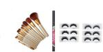 Lenon Beauty 12Pcs Makeup Brush set With Waterproof Eyeliner And 6 Pcs False Eyelashes (set of 3) (3 Items in the set)