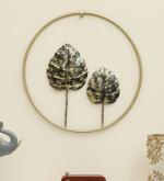 Vedas Bora Leaf Leaf Wall Hanging Decor with Round Frame, Gold Metal Wall Art for Living Room, Office, Home, Hotel (18 inch * 18 inch)