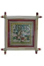 Village Kraft Tribal People Palm Leaf Painting Framed 15.24 x 15.24 cm