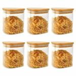 Femora Triangle Borosilicate Glass Jar for Kitchen Storage | Kitchen Container Set and Storage Box, Glass Containers with Wooden Lid | Air Tight Containers for Kitchen Storage |Pack of 6 (600ml)