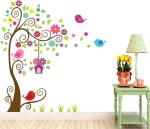 StickMe Multicolor Vinyl Colorful Tree Birds Flowers Bird Cage Wall Sticker