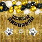 SPECIALYOU.IN Birthday Decoration items for Boy with White, Black & gold balloons for decoration, gold fringe foil curtains for birthday decoration, birthday decoration items for husband- 36 Pcs