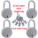 Foora Lock and Key, Door Lock for Home, Shop Same Key for Multiple Lock, 4 Same Key Lock Set, Common Key Lock Set of 4