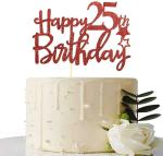 Festiko Red Glitter Happy 25th Birthday Cake Topper 25 Cake Topper 25th Birthday Party Supplies 25th Birthday Party Decorations