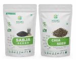 NISARG ORGANIC FARM Combo of Sabja and Black Chia Seeds I Natural & Organic I Diet Food I with Omega 3 & Fiber I Unroasted Falooda Seeds use for Weight Loss, Reduce body heat I Healthy Snacks - 1kg x 2 Pack