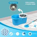 Homeleven Stainless Steel Spin Mop Bucket Set With Microfiber Refills (2 Piece) - Blue