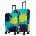 Nasher Miles Jet Set Go Real Hard-Sided Printed Luggage Setof2 Teal Indigo Trolley Bag(65&75cm)