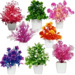 PRIMOH Set of 8 Unique Small Artificial Plants For Home Office Desk Bathroom Decor Bonsai Wild Artificial Plant With Pot (14 cm, Multicolor)