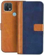 AmericHome Oppo A15, Model CPH2185, Oppo A15s, Model CPH2179 Blue, Brown Rubber, Cloth, Artificial Leather Shock Proof Mobile Back Cover