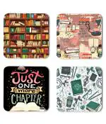 Whats Your Kick Books Reading Just One More Chapter Quotes Printed Set Of 4 Coaster With Metal Stand