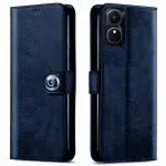 Fastship OPPO A17 Flip Cover | Full Body Protection | Inside Pockets & Stand | Wallet Stylish Button Magnetic Closure Book Cover Leather Flip Case for OPPO A17 - Blue