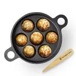 The Indus Valley Super Smooth Cast Iron Paniyaram Pan with Free Wooden Picker | 7pit, 19cm/7.4 inch, 2.2kg | Induction Friendly | Pre-Seasoned Paddu Pan, 100% Pure & Toxin-Free, No Chemical Coating