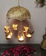 Blissful Decors Hanging Umbrella with Six Butterfly Tealights Holder Hanging Tea Light Candle Holder