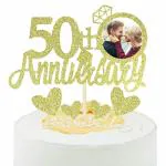 Zyozique 50th Anniversary Cake Topper with Diamond Ring Heart Cake Decorations for 50th Wedding