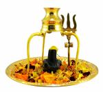 NAVYAKSH Shivling Stand | Brass Shivling/shivalingam Idol/Shivling Abhishek Stand | shivlinga for Pooja | shivling for Home puja (Gold_14cm x 14cm x 12cm)