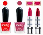 OUR BEAUTY Perfect Combo Of Velvet Matte Lipsticks Ultra Shine Nail Polish (Set Of 4)