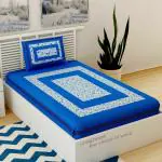 UniqChoice Blue 100% Cotton Single Bedsheet With 1 Pillow Cover(1+ 1_ Single_ Bindiya_ Blue)