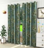 Luxury Crafts Green Floral Polyester Semi Transparent Door Curtain 214 cm (Pack of 2)