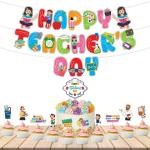 Festiko Happy Teachers Day 12 Pcs Combo For Teachers Day Party Decoration, Teachers Day Celebration, Party Decoration Set Of Banner, Cake Topper, Cupcake Toppers