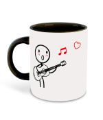 Whats Your Kick Couple Theme Love Boy with Guitar Design Printed Black Ceramic Coffee Mug and Tea Mug 325 ML