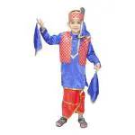 Kaku Fancy Dresses Indian State Punjabi Folk Dance Costume for Kids/Bhangda Gidda Dance Costume For Boys - Red & Blue, 5-6 Years