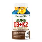Nature Life Nutrition D3 & K2 |120 Veg Tablet| Bone Health, Cardiovascular & Immunity | Daily Use for Men & Women