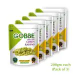 GOBBE Premium Green Raisin 1kg (200gm*5) | Rich in Iron & Vitamin B | Seedless Green Kishmish | Healthy Snacks | Dry Fruits | Healthy and Tasty Snacks (Pack of 5)