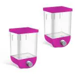 ZURU BUNCH Push Storage Grocery Container, Self-Adhesive Wall-Mounted Storage Box Dry Food Glass Dispenser for pulses and rice, Bulk Food Storage Tank (Pack of 2, Pink)