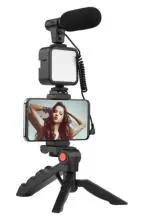 Tech Gear latest video vlogging kit with mic light tripod phone holder, remote control tripod kit, Bluetooth selfie stick