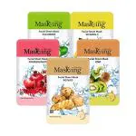 MasKing Beauty Facial Sheet Mask with Real Extract of Cucumber, Lemon, Pomegranate, Kiwi & Potato for Skin Calming, Brightening, Regeneration, Glowing & Lightening for Women& Men, 100ml (Combo Of 5)