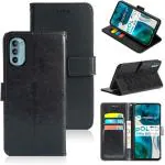 Frazil Vintage Leather Finish Flip Cover for Motorola Moto G52, Motorola G52, Moto G52 | Inside Pockets & Inbuilt Stand | Wallet Style Back Case | Magnet Closure (Black)