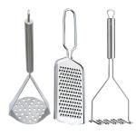 DreamBasket Stainless Steel Cheese Grater & (Pack of 2) Potato Masher for Kitchen