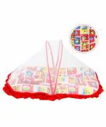 Mee Mee Baby Bedding Set/Baby Bedding Mattress Set/Thick Mattress, Mosquito Net with Zip Closure & Neck Pillow, Baby Bedding for New Born, 0M+, Baby Sleeping Bed (Red)