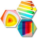 ARTUP Modern Art Rainbow Color Walls Set of 3 Hexagon Wall Decor, Self adheshive Painting, Digital Reprint, 21 Inch X 21 Inch