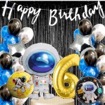 House of Banter Astronaut Theme 6th Birthday Decoration - 45 Balloons, 5pc Astronaut Foil, 1 Black Curtain, 1 Banner, 6 No Balloon (Space Astronaut 6th Birthday Theme Decoration for Boys / Kids)