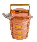 Shiv Shakti Arts Pure Copper Nickle Lunch Box | Tiffin Royal Design with Spoon & Brass Handle