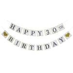 Festiko Happy 30th Birthday Banner, Gold Glitter Heart For 30 Years Birthday Party Decoration Bunting White