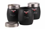 Varna Stainless Steel Black Barrel Tea Coffee Sugar Container | Set of 3 jars
