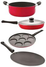Nirlon 4 pcs of Red and Black 3 Layer Non-stick Coated Chemical Free Kitchen Utensils Combo Set