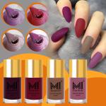 MI Fashion Soft Smooth Unique Matte Nail Polish Combo Sets of 4 Unique Colors-Magenta Red,Bordeaux,Deep Coffee,Rose Taupe