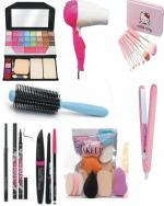SMIETRZ MAKEUP KIT,7 BRUSH,DRYER,STRAIGHTENER,PUFF,KAJAL,EYELINER,3IN1,COMB