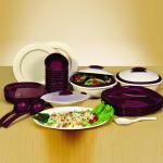 Signoraware Dinner Set With Double Wall Casserole 36pcs (Square) Available In Maroon & OW Maroon