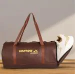 Vector X Leather Gym Bag Duffel Bag Shoulder Bag for Men and Women (Brown)