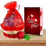 Midiron Romantic Gift for Girlfriend/Wife/Women/Husband/Boyfriend |Valentine Chocolate Gift Hamper| Chocolate Gift for Valentine's Day Birthday, Anniversary | 10 Chocolates with Artificial Rose & Love Card