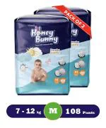 Honey Bunny Medium (M) Size - 54 diapers| Pack of 2 | (7-12 kgs) with Wetness Indicator, Silky Soft - Bubble sheet| (7-12 kgs) with Wetness Indicator, Silky Soft - Bubble sheet