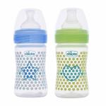 Chicco Blue and Green Silicon Teat Bpa Free Feeding Bottle, 150ml Pack of 2)